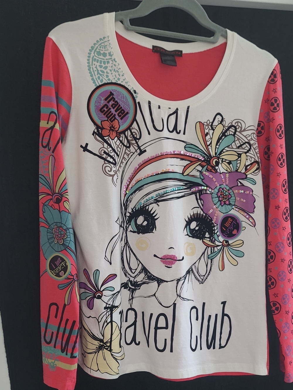 Vintage Y2K Pop Art Top,  Mixed Media Graphic Women's Long Sleeve Top